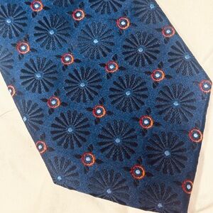Ermenegildo Zegna Navy Blue Silk Tie with Orange and Light Blue Accents